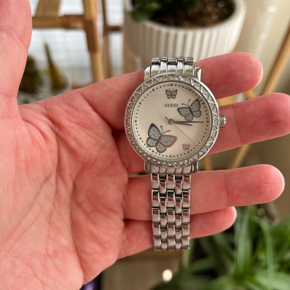 Guess Silver Watch with Butterfly Accents - Picture 1 of 4